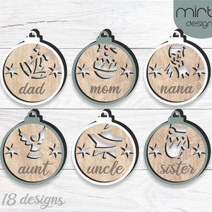 christmas ornament svg bundle, laser cut file, name ornament svg, christmas decor svg, custom holiday gift laser cut file svg file glowforge