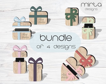 gift card bundle svg laser cut, laser cut file, gift card box bundle svg, custom gift card holder svg, happy birthday svg, mothers day svg