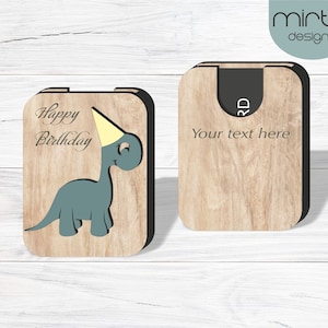 gift card houder dinosaurus svg, laser gesneden bestand, gift card box svg, gepersonaliseerde gift card houder svg, gelukkige verjaardag dinosaurus svg