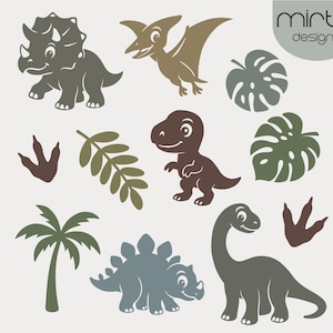 Cute Baby Dinosaur SVG Bundle, Flat Dino Laser Cut Files, Nursery Wall Art for Glowforge & Cricut,  Baby Dino Laser Cut Bundle, dinosaur svg