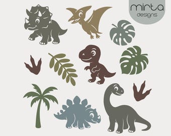 Cute Baby Dinosaur SVG Bundle, Flat Dino Laser Cut Files, Nursery Wall Art for Glowforge & Cricut,  Baby Dino Laser Cut Bundle, dinosaur svg