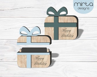 gift card holder svg, laser cut file, gift card box svg, personalized gift card holder svg, happy birthday svg
