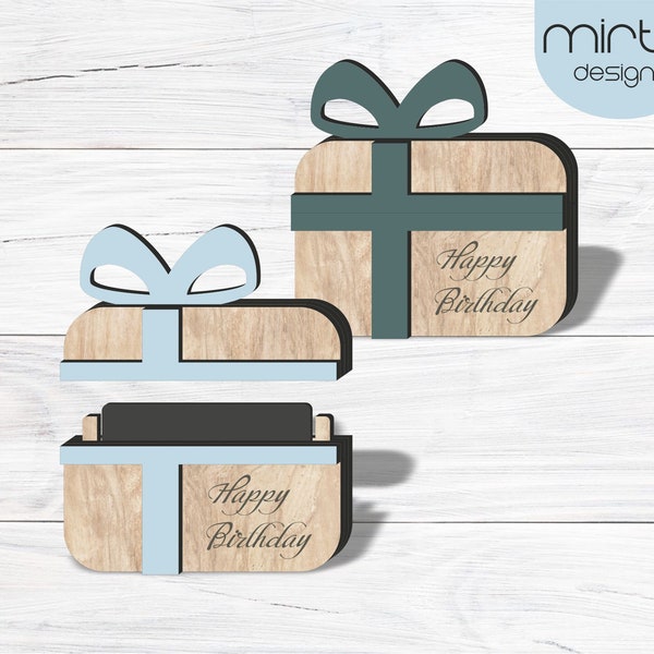 Geschenkkartenhalter, Lasercut-Datei, Geschenkkartenbox, personalisierter Geschenkkartenhalter, alles Gute zum Geburtstag svg