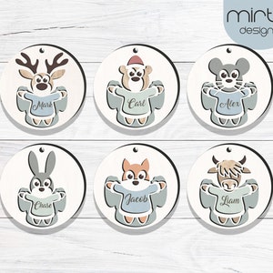 animaux des bois ornements de Noël svg, fichier découpé au laser d’ornement de vache des Highlands, ornement animal svg, ornement de renard, ensemble d’ornements d’ange des neiges