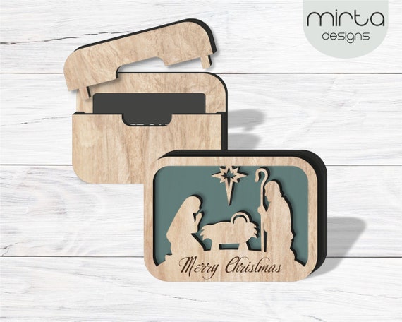 nativity gift card holder svg, laser cut file, nativity scene svg, gift card box svg, personalized gift card holder svg, christmas laser cut
