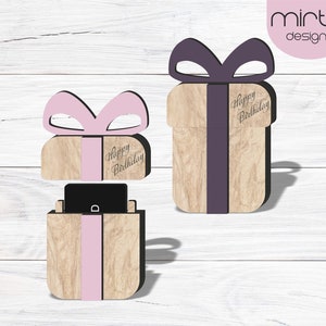 modello di titolare della carta regalo svg, file tagliato al laser, scatola di carta regalo svg, buon compleanno svg, file svg glowforge, laser a strati svg