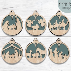 adorno de escena de la natividad svg, archivo cortado con láser, adorno navideño svg, paquete de adornos de la natividad svg, archivo svg glowforge, natividad svg