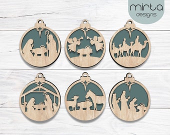 nativity scene ornament svg, laser cut file, christmas ornament svg, nativity ornament svg bundle, svg file glowforge, nativity svg
