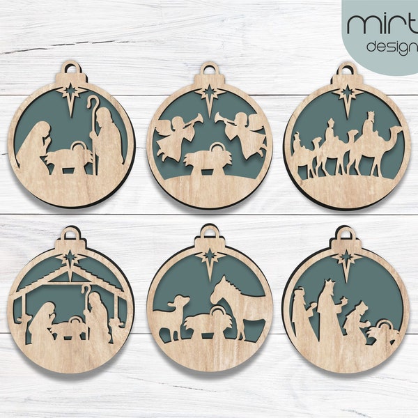 nativity scene ornament svg, laser cut file, christmas ornament svg, nativity ornament svg bundle, svg file glowforge, nativity svg