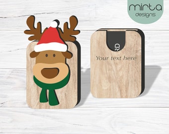 gift card holder reindeer svg, laser cut file, gift card box svg, wood card holder file,  christmas laser svg, geldgeschenke laser svg