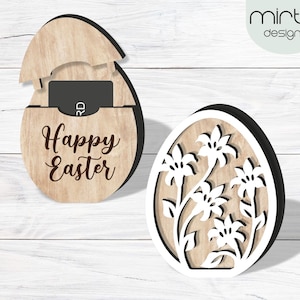 titolare della carta regalo uovo floreale in formato SVG, file tagliato al laser, uovo di Pasqua in formato SVG, titolare della carta regalo di Pasqua, file in formato SVG Glowforge