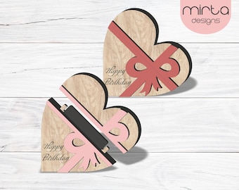 heart gift card holder svg, laser cut file, gift card box svg, happy birthday gift card holder svg, mothers day gift svg laser