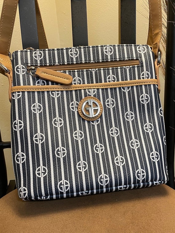 Giani Bernini Blue and White Striped Crossbody Purse 