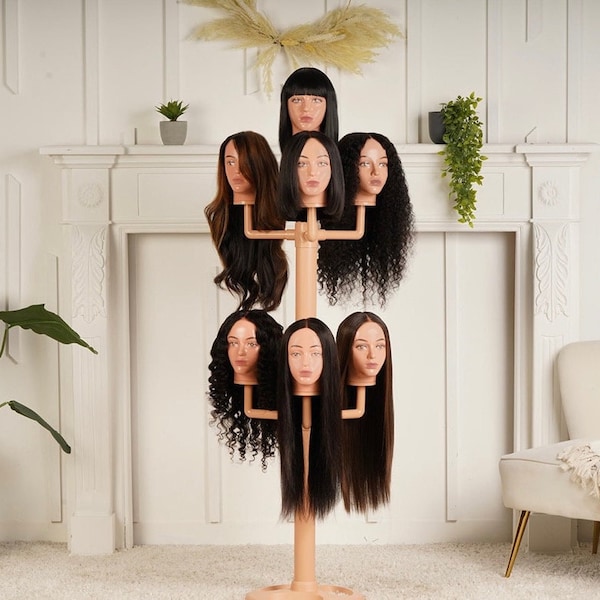 Adjustable Multi-Head Wig Stand | Comes with 7 pinnable heads! Display 1,4,7 wigs at a time