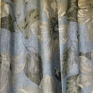 Light Blue Floral Drape Curtain Panels . Can order a variety of Headers.  Lining also available - see link