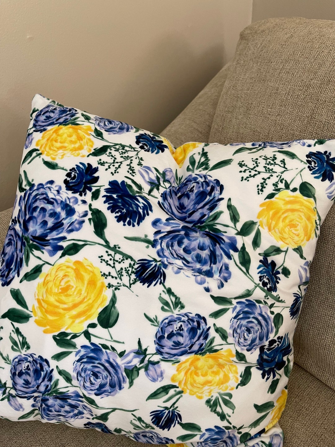 Blue and Yellow Rose Pillow Cover, Soft Minky Fabric - Etsy