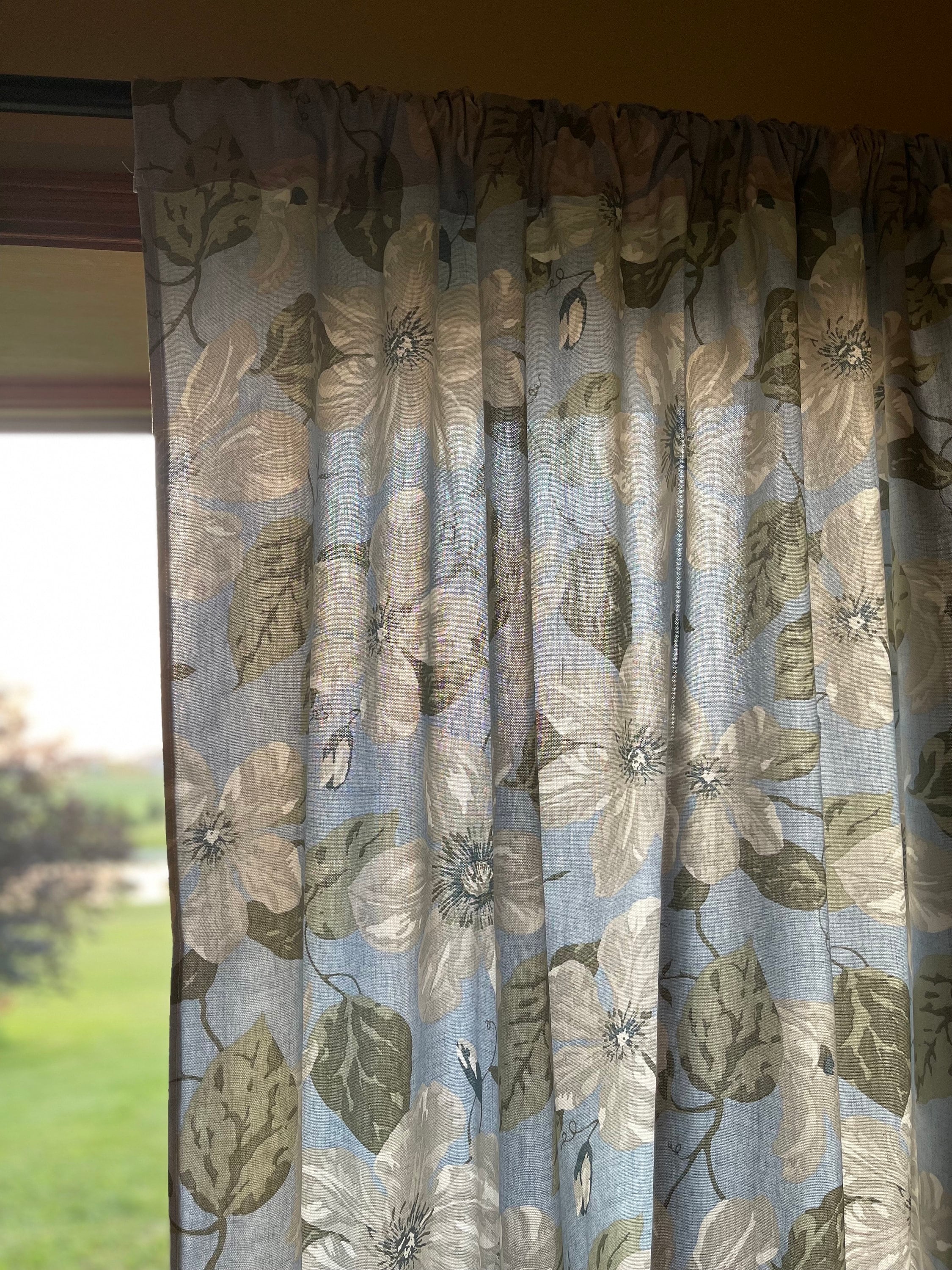 Blue Floral Living Room Curtains. Window Treatments for Kitchen or