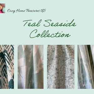 Teal Coastal Seaside Drapery Panels . Can order a variety of Fabric and Headers.  Lining also available. Sample also available.