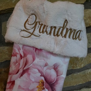 Personalized Minky Christmas Stocking, Floral Pattern, Custom Gift