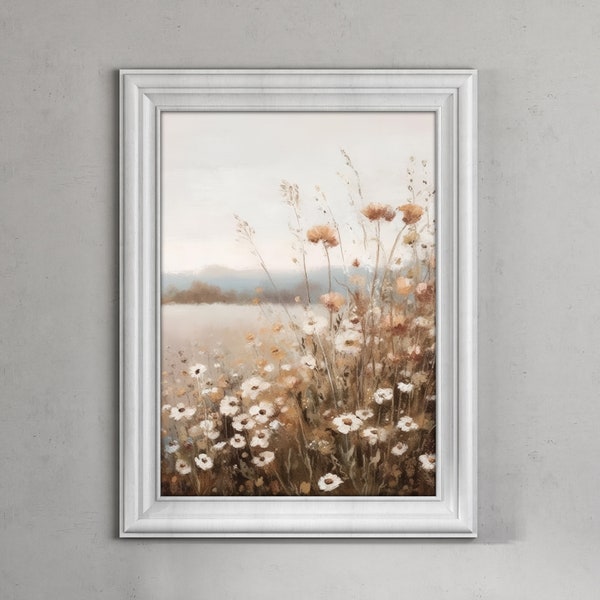 Wildblumen Malerei Wandkunst Für Wohnzimmer Wand Druck Floral Wandkunst Neutrale Farbe Ölgemälde Druckbare Blume Vintage Kunst Wand-Dekor