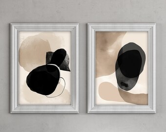 Modern Minimal Neutral Gallery Wall Art Set of 2 Black and Beige Abstract Art Farmhouse Decor Bedroom Wall Art, Living Room Art, Printable