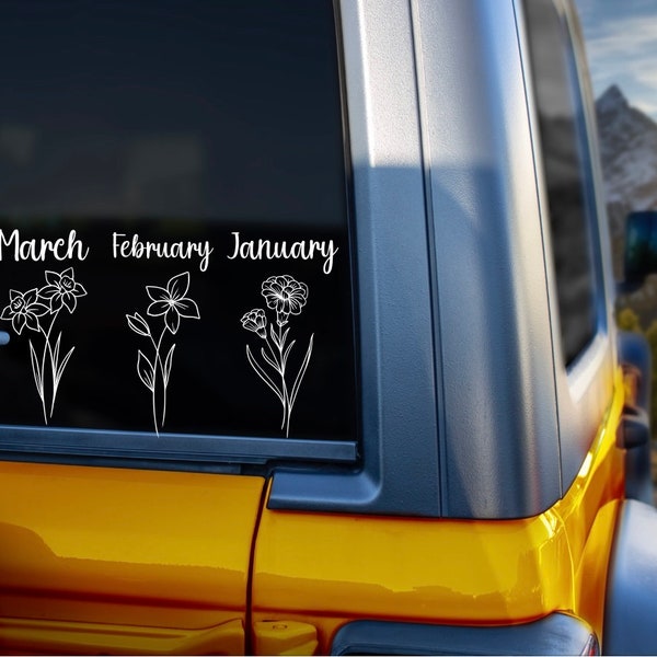 Birth Month Flower Decal, Sticker For Car Window, Car Decal for Women