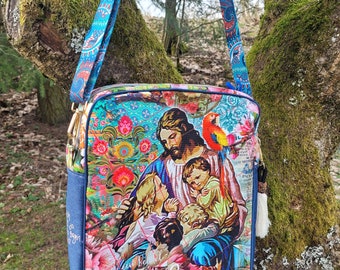 Umhängetasche Crossbodybag blau Jesusfamilie