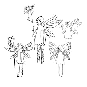 Four Cute Little Fairy Tattoo Designs, Four Fairies with wings and flowers, small cute tat, Fairy Digital Stamps, ACOTAR Fae inspired