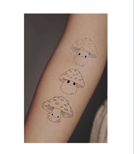 Mushroom Tattoo Set, 3 Types of Mushrooms Digital File, Cute