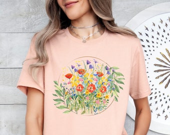 Camiseta de flores silvestres, camiseta de flores, camiseta de primavera con flores botánicas, regalo para amantes de las flores, regalo de cumpleaños, regalo de jardinería, regalo del día de la madre