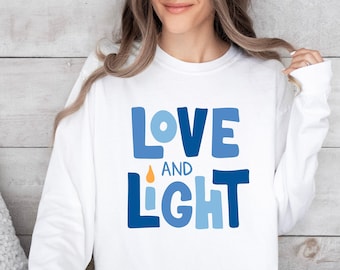 T-shirt à manches longues Hanukkah Love and Light | Chemise juive des fêtes