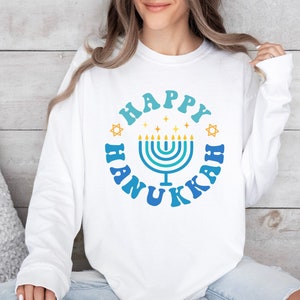 Happy Hanukkah Menorah Plus Size Long Sleeve T-Shirt | Jewish Hanukkah Holiday Shirt | Hanukkah Jewish Gifts | Chanukah Gift