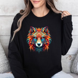 Colorful Wolf Long Sleeve T-Shirt: Wolf Spirit Animal Unisex Tee