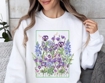 Maglietta con fiori di campo, maglietta con fiori, felpa con fiori, maglietta con fiori naturali, maglietta con giardinaggio, regalo per gli amanti dei fiori, regalo di compleanno, regali con libellula