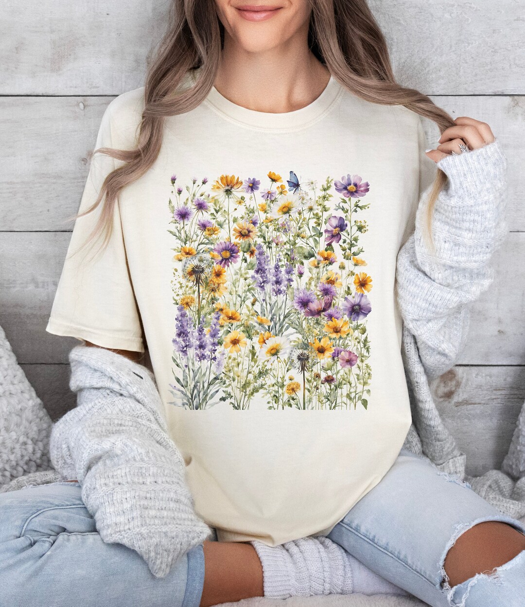 Wildflower Tshirt, Floral Watercolor Botanical Pressed Flowers ...