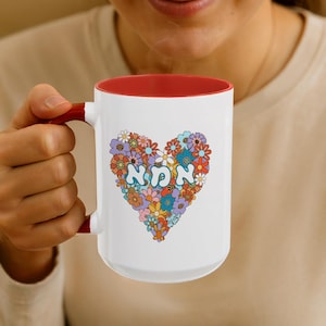 Hebrew Ima Mug Flower Heart Coffee Cup Jewish Gift for Mother Colorful Hebrew Ceramic Mug Israel Jewish Mom Present 15oz Glossy BPA Free