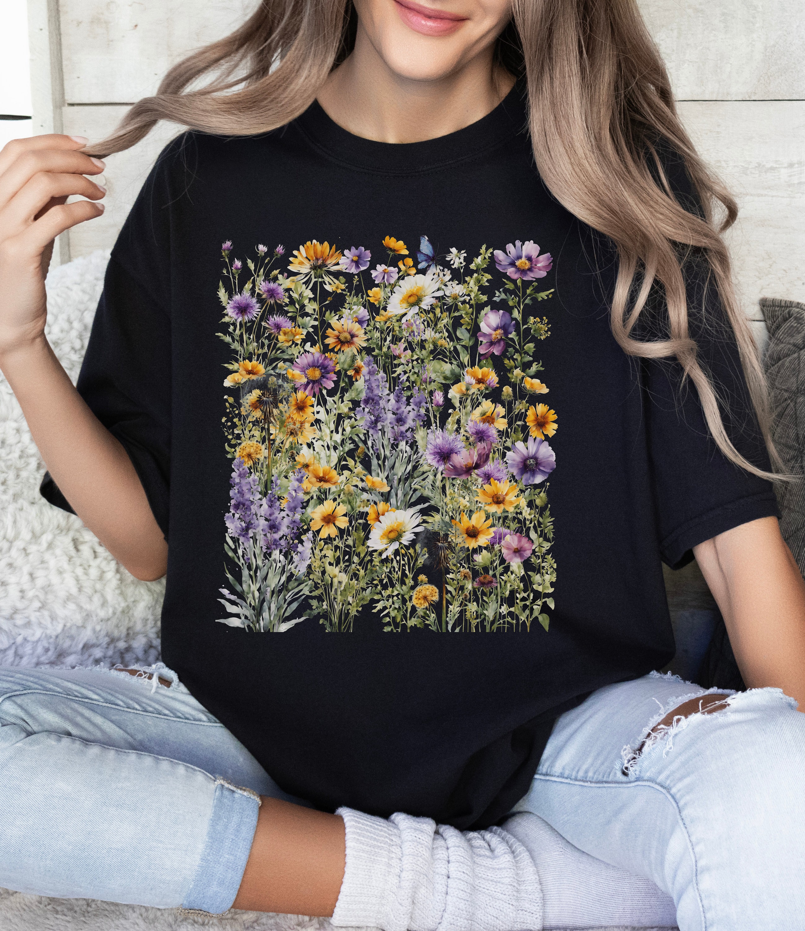 Wildflower Tshirt, Floral Watercolor Botanical Pressed Flowers ...