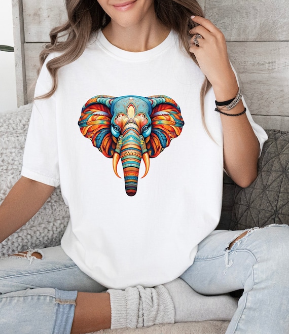 African Colorful Elephant T-Shirt Animal Print For Women African Colorful Elephant T-Shirt Animal Print For Women