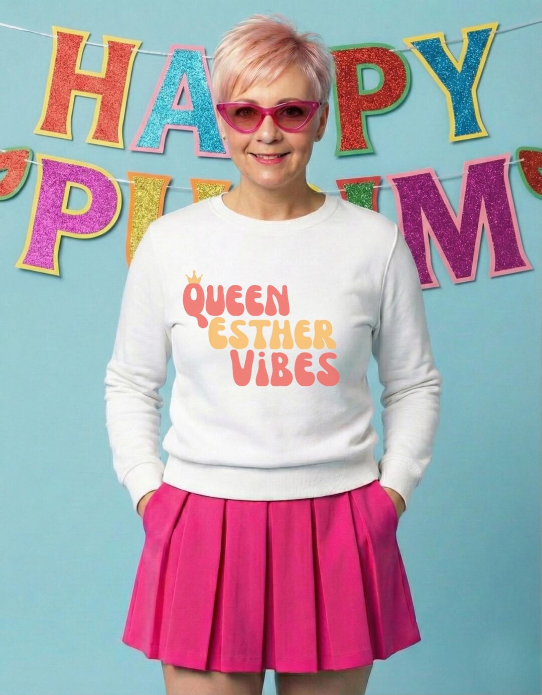 Queen Esther Vibes Retro Purim Sweatshirt | Jewish Holiday Hoodie for ...
