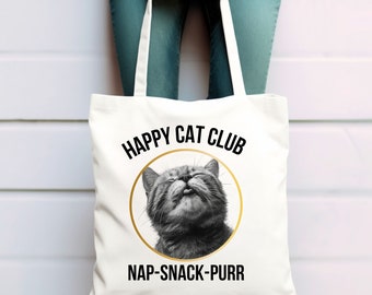 Cat Tote Bag, Happy Cat Club CanvasTote, Funny Cat Tote, Cat Mom Gift, Cat Lover Gift, Cat Gift,