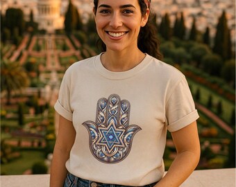 Maglietta Hamsa con Stella di David, Kabbalah Spirituale, Judaica, Maglietta Ebraica, Regalo per la tradizione ebraica, Maglietta con Simbolo Ebraico, Regalo per Lei