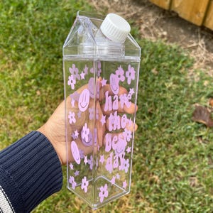 Positive Quote Water Bottle Have The Best Day Milk Carton Bottle Gift Basket Gift for Her Positivity Reusable Plastic Drink Tumbler Cup