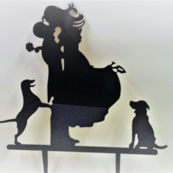 Bride and Groom Silhouette  Cake Topper with Dogs Laser cut Wedding cake topper Wedding cake topper Black acrylic cake topper