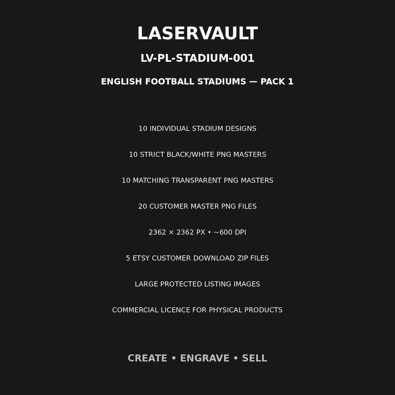 10-pack Premier League-stadion i PNG-format | Lasergravering av engelsk fotbollsstadion | Digital nedladdning av skifferunderlägg bild 11