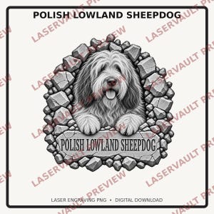 Polsk låglandshund 3D-hund lasergravering PNG | Gråskala och svartvitt | Digital nedladdning bild 1