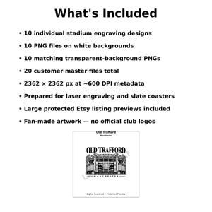 10 Premier League-stadion PNG-paket 2 | Lasergravering av engelsk fotbollsstadion | Digital nedladdning av skifferunderlägg bild 10