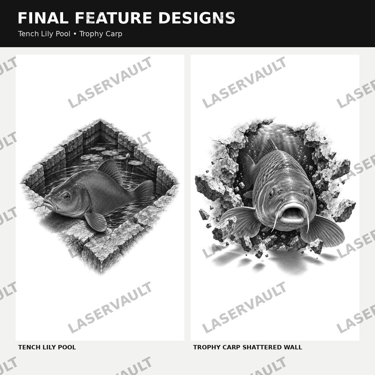 Fishing 3D illusion laser engraving PNG bundle preview