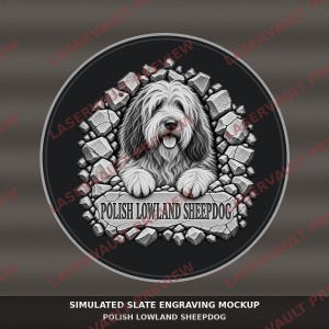 Polsk låglandshund 3D-hund lasergravering PNG | Gråskala och svartvitt | Digital nedladdning bild 4