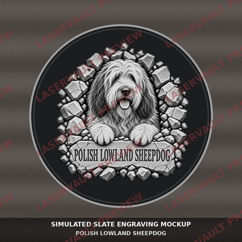 Polsk låglandshund 3D-hund lasergravering PNG | Gråskala och svartvitt | Digital nedladdning bild 4