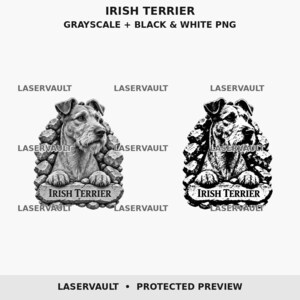Irländsk terrier 3D-hund lasergravering PNG | Gråskala och svartvitt | Digital nedladdning bild 3